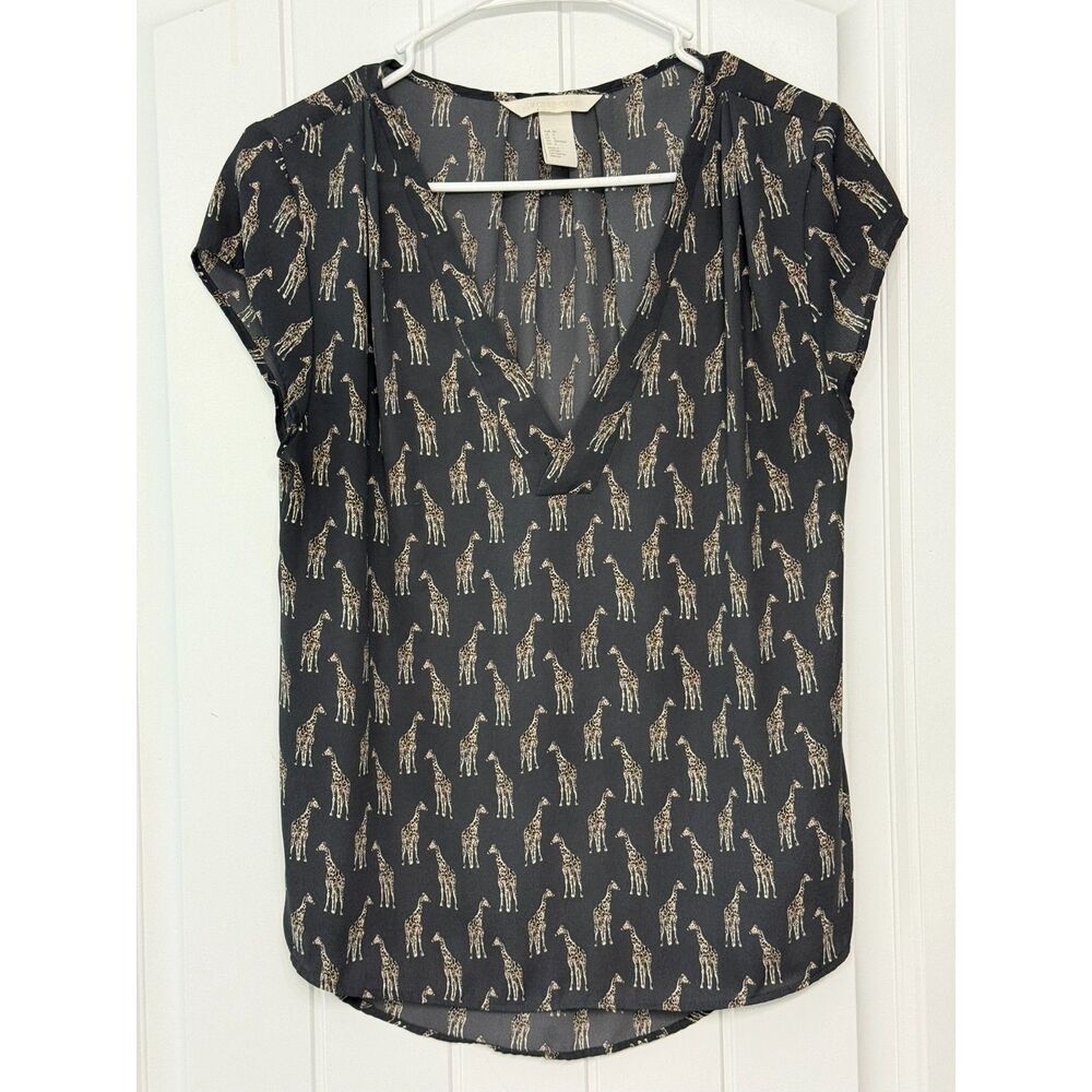 H&M Conscious Giraffe Print V-Neck Blouse Whimsical Academia Novelty  Size 6